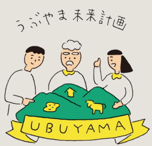 産山の未来について住民が語り合っているイラスト